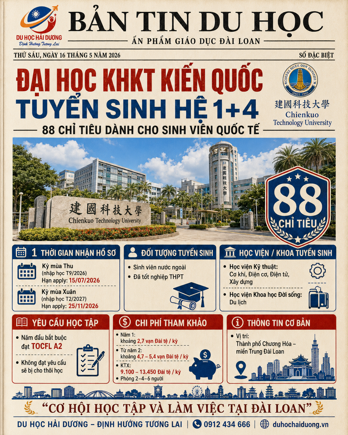 Đại học Kiến Quốc tuyển sinh hệ 1+4 tháng 2/2027