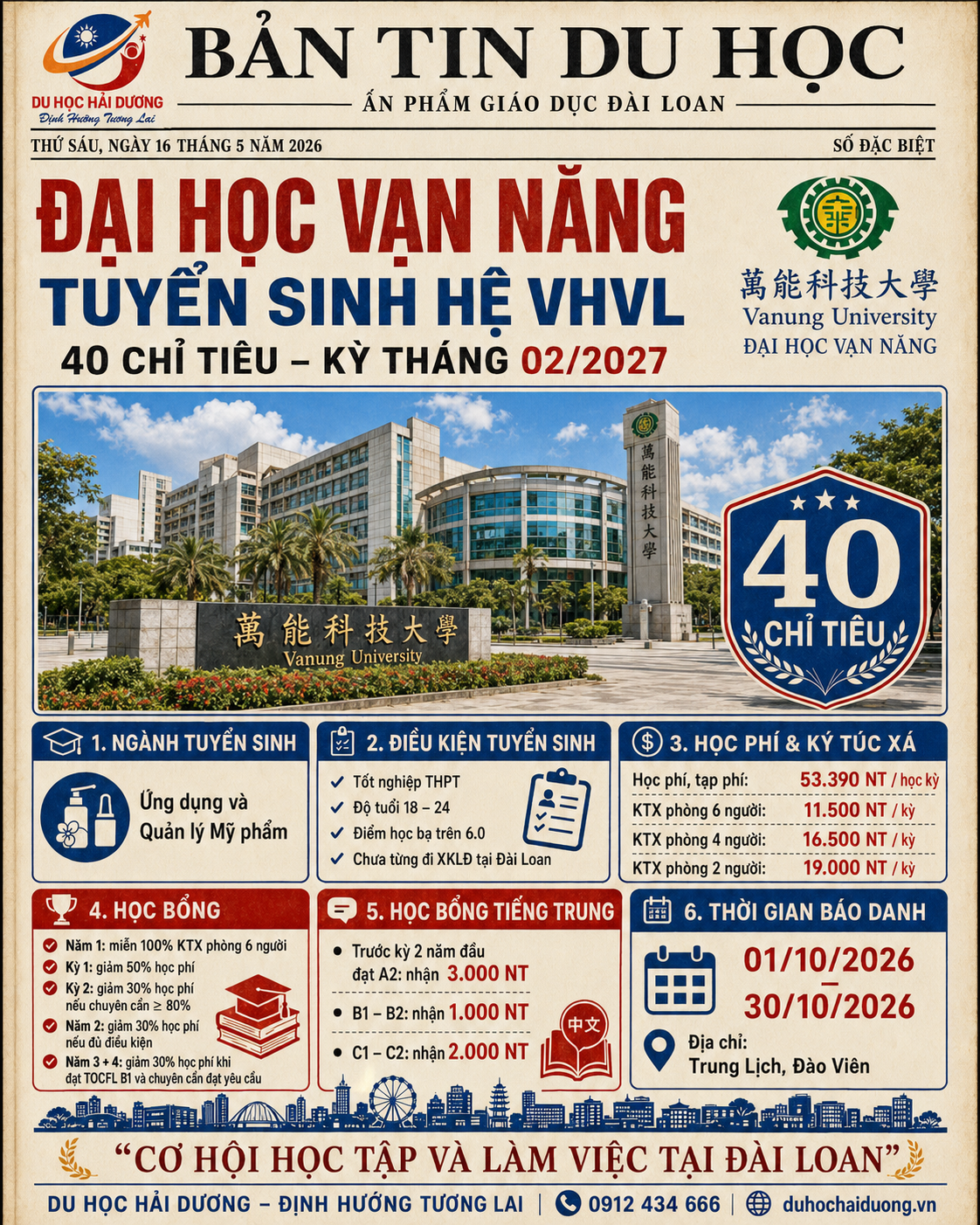 Đại học Vạn Năng tuyển sinh hệ vhvl kỳ 2/2027